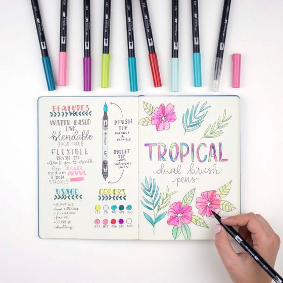 Tombow Dual Brush Pen Markers  Tropical, Set of 10 - Iron Leaf Press